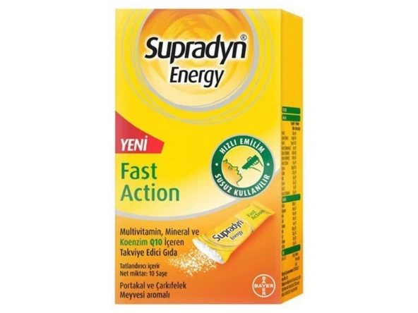 SUPRADYN ENERGY FAST ACTION SAŞE MULTİVİTAMİN, MİNERAL VE KOENZİM Q10 İÇEREN TAKVİYE EDİCİ GIDA 10 POŞET