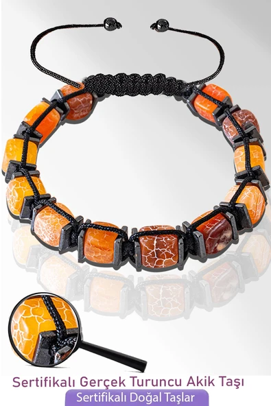 Sertifikalı Küp Model Doğal Ham Turuncu Akik Taşı Bileklik - Ayarlamalı ürün görseli