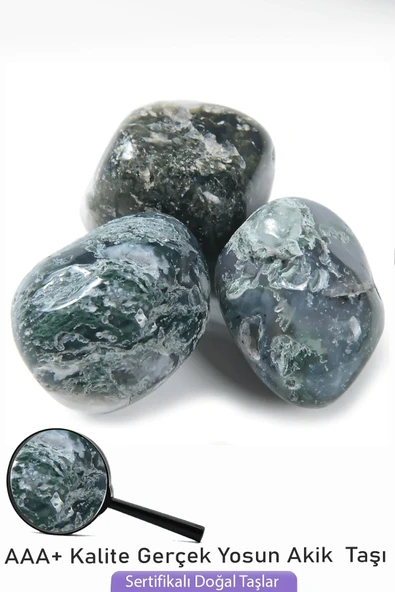 Sertifikalı Tamburlanmış Yosun Akik Taşı Kütle ürün görseli