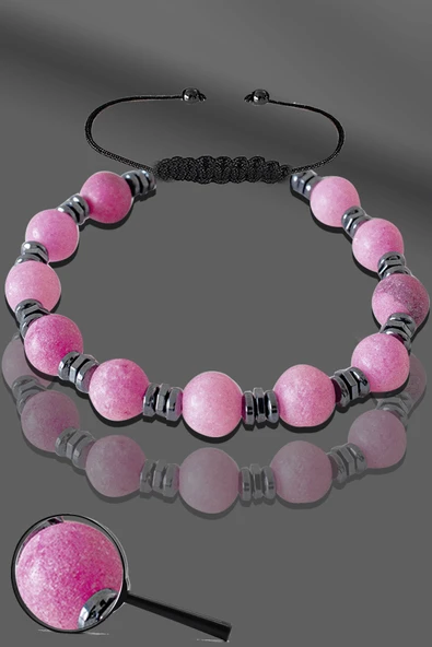 Sertifikalı Hematitli Doğal Ham Pembe Opal Taşı Bileklik - Ayarlamalı