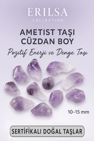 Aşk Mutluluk Şans Cüzdan Taşı Doğal Sertifikalı Ametist Taşı Kütle ürün görseli