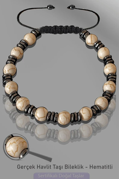 Sertifikalı 6mm Doğal Havlit Taşı Bileklik - Ayarlamalı ürün görseli