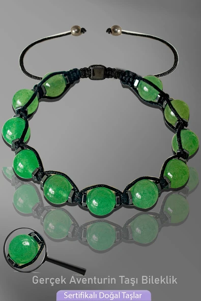 Sertifikalı Makrome Doğal Gerçek Aventurin Taşı Bileklik - Ayarlamalı ürün görseli