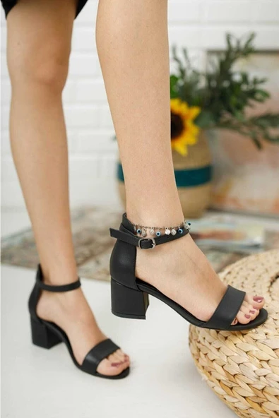 Günlük Kadın Ayakkabı Bilekten Bağlamalı Tek Bantlı Sandalet Kalın Topuklu Abiye Önü Açık 149 - Resim 7