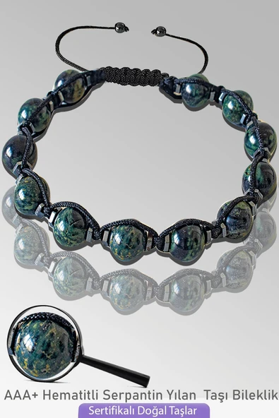 Sertifikalı Makrome Serpantin Yılan Taşı Bileklik - Ayarlamalı ürün görseli