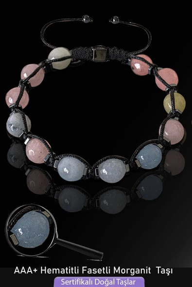 Sertifikalı Fasetli Gerçek Akuamarin - Pembe Kuvars - Morganit Taşı Bileklik ürün görseli