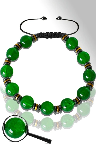 Sertifikalı Gold Silver Hematitli Doğal Yeşim Taşı Bileklik - Ayarlamalı ürün görseli