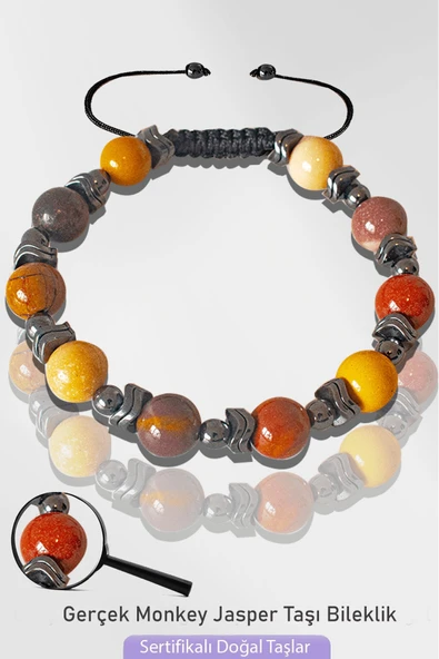 Sertifikalı Silver Hematitli Doğal Monkey Jasper Taşı Bileklik - Ayarlamalı ürün görseli
