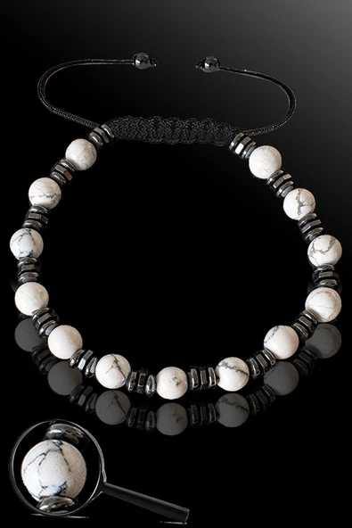 Sertifikalı Silver Hematitli 6 Mm Doğal Havlit Taşı Bileklik - Ayarlamalı ürün görseli