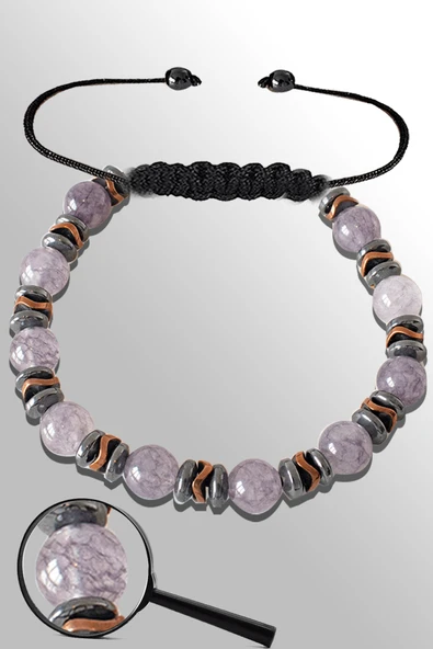 Sertifikalı Rose Silver Hematitli Gri Akik Taşı Bileklik - Ayarlamalı ürün görseli