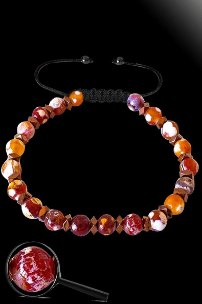 Sertifikalı Rose Hematit Doğal Kırmızı - Beyaz Akik Taşı Bileklik - Tibet Akiği ürün görseli