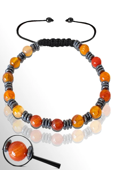 Sertifikalı Hematitli 6 Mm Doğal Turuncu Akik Taşı Bileklik - Ayarlamalı ürün görseli