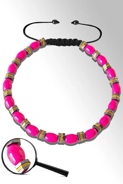 Sertifikalı Gold Silver Hematitli Pembe Sedef Taşı Bileklik - Ayarlamalı ürün görseli