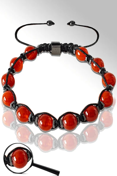 Sertifikalı Makrome Hematitli Kızıl Yemen Akik Taşı Bileklik - Ayarlamalı ürün görseli