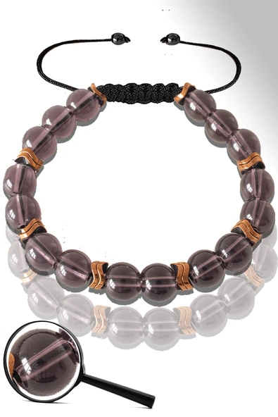 Sertifikalı Rose Çavuş Hematitli Fuşya Cam Kuvars Taşı Bileklik ürün görseli