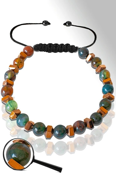 Sertifikalı Rose Hematitli 6 Mm Doğal Hint Akik Taşı Bileklik - Hindistan ürün görseli