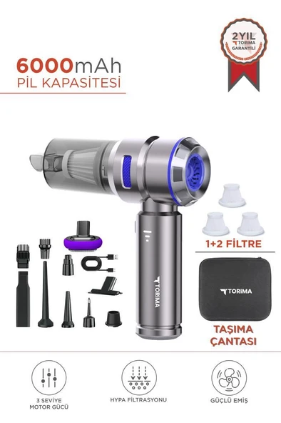 Torima HL-121 Mavi 4IN1 Şarjlı Araç Mini EL Süpürgesi ürün görseli