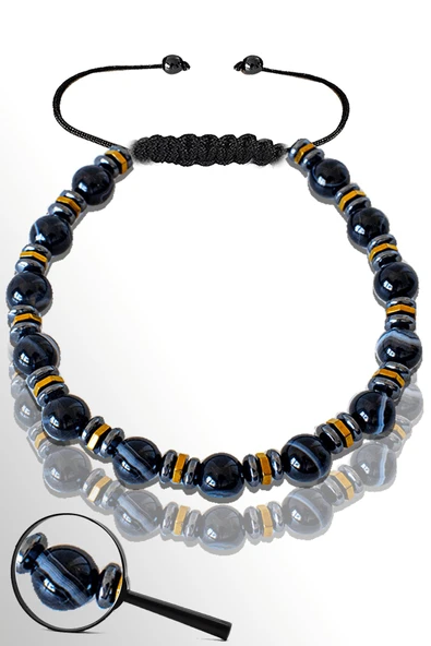 Sertifikalı Gold Hematitli 6 Mm Doğal Siyah Göz Akik Taşı Bileklik - Göz Akiği ürün görseli 1