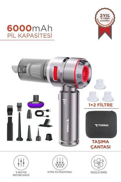 Torima HL-121 Kırmızı 4IN1 Şarjlı Araç Mini EL Süpürgesi ürün görseli