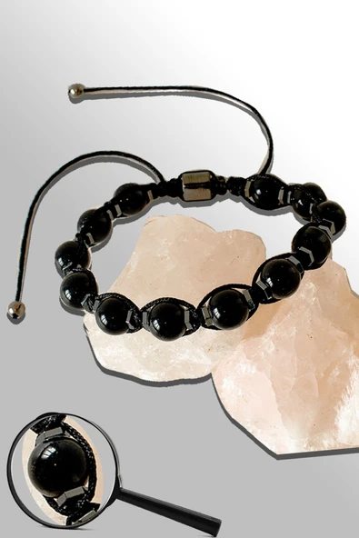 Sertifikalı Hematitli 8 Mm Doğal Fasetli Siyah Turmalin Taşı Bileklik ürün görseli