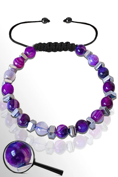 Sertifikalı Hematitli 6 Mm Doğal Mor Akik Taşı Bileklik - Ayarlamalı ürün görseli