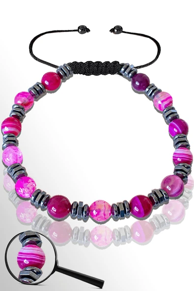 Sertifikalı Hematitli 6 Mm Doğal Pembe Akik Taşı Bileklik - Ayarlamalı ürün görseli