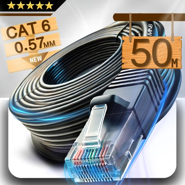 MN6 M107x 50 Metre Internet Kablosu/utp 0,57mm Cat6 Iki Kat Korumalı/ Iç Dış Mekan/50m Ethernet Kablosu