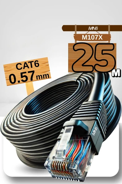 MN6 M107x 25 Metre Internet Kablosu/utp 0,57mm Cat6 Iki Kat Korumalı/ Iç Dış Mekan/25m Ethernet Kablosu