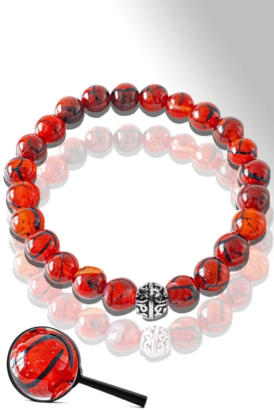 Sertifikalı Kırmızı Ejderha Akik Taşı Bileklik - Gümüş Aparatlı ürün görseli
