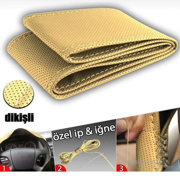 DİKİŞLİ DİREKSİYON KILIFI BEJ DELİKLİ