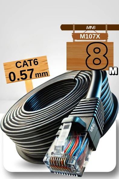 MN6 M107x 8 Metre Internet Kablosu/utp 0,57mm Cat6 Iki Kat Korumalı/ Iç Dış Mekan/8m Ethernet Kablosu