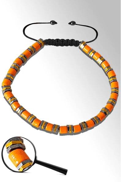 Sertifikalı Gold Silver Hematitli Turuncu Sedef Taşı Bileklik ürün görseli