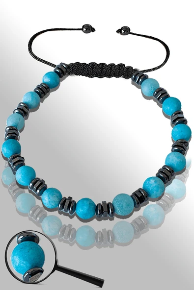 Sertifikalı Rose Hematitli 6 Mm Doğal Ham Mavi Akik Taşı Bileklik ürün görseli 1