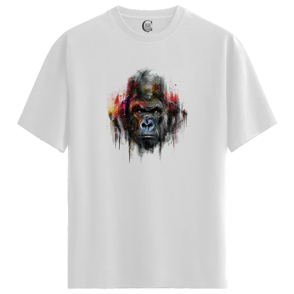 Gorilla Paint - %100 Pamuklu Erkek Beyaz Tişört - Premium Quality ürün görseli 1
