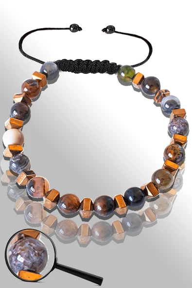 Sertifikalı Rose Hematitli 6 Mm Doğal Hint Akik Taşı Bileklik - Ayarlamalı ürün görseli 1