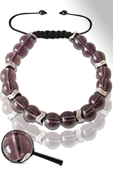 Sertifikalı Silver Çavuş Hematitli Fuşya Cam Kuvars Taşı Bileklik - Ayarlamalı ürün görseli