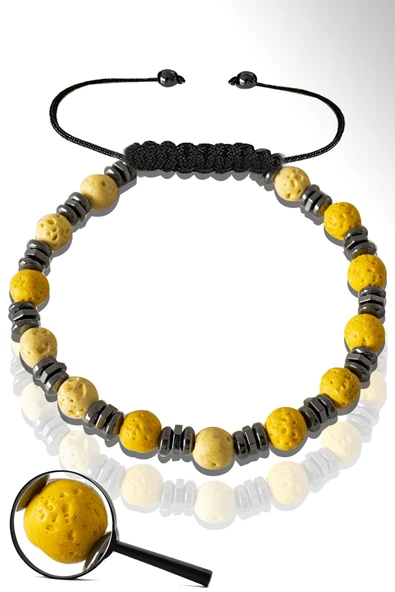 Sertifikalı Hematitli Sarı Volkanik Lav Taşı Bileklik - Yanardağ Taşı ürün görseli