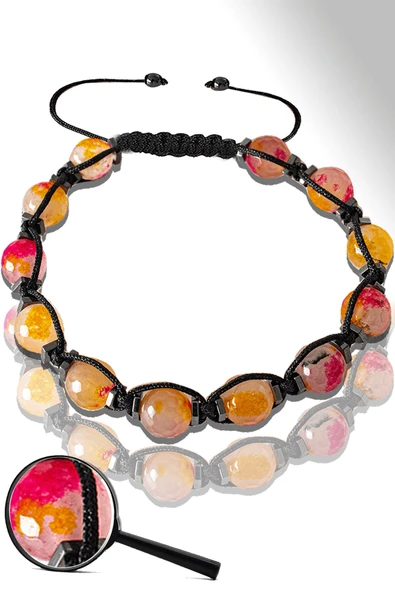 Sertifikalı Makrome Hematitli Turuncu Mor Renkli Kuvars Taşı Bileklik - Ayarlamalı ürün görseli