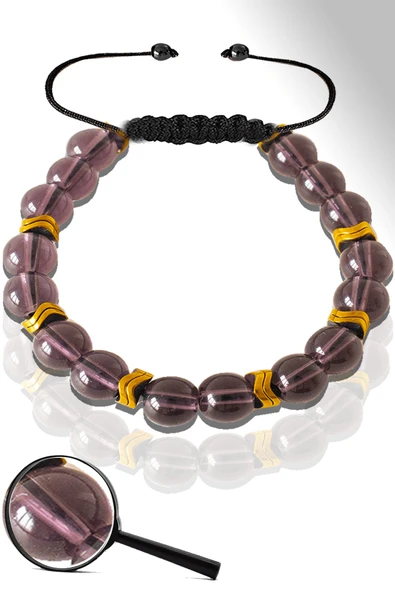 Sertifikalı Gold Çavuş Hematitli Fuşya Cam Kuvars Taşı Bileklik - Ayarlamalı ürün görseli