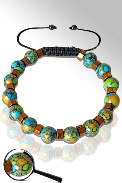 Sertifikalı Rose Hematitli Doğal Arizona Firuze Taşı Bileklik - Ayarlamalı ürün görseli