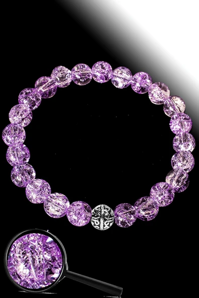 Sertifikalı Dağ Kristali Mor Necef Taşı Bileklik - Gümüş Aparatlı ürün görseli