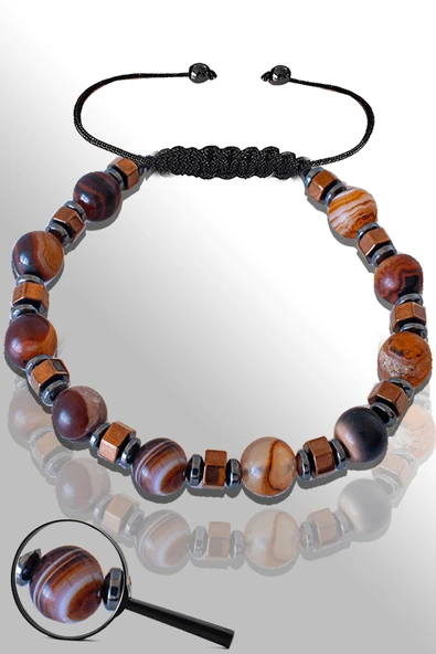 Sertifikalı Rose Hematitli Doğal Ham Kızıl - Siyah Yemen Akik Taşı Bileklik ürün görseli