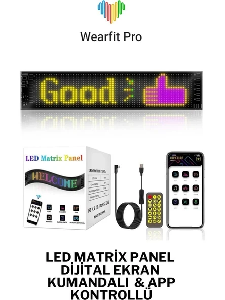 PİXEL LED PANEL 16X192Led 19x176CM DİJİTAL EKRAN YAZI VE ANİMASYON BANTLI BLUETOOTH