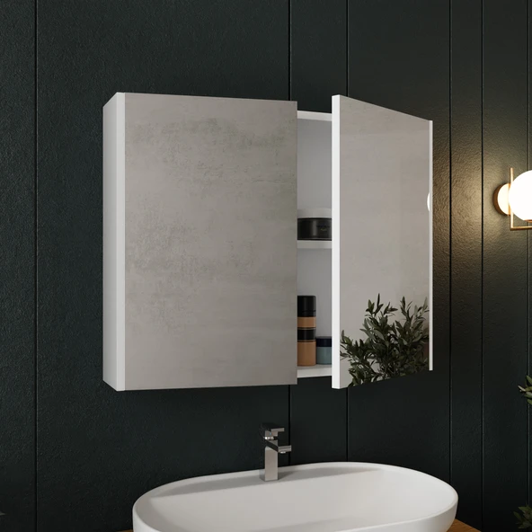 Karen Banyo Mimoza 80 Cm Tezgahlı, Aynalı Banyo Dolabı Seti, Seramik Lavabo Dahil, Beyaz, Mdf - 3