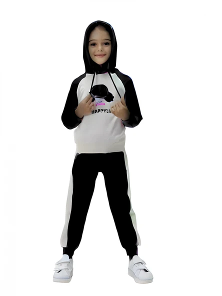 HAPPYLIF BASKILI KAPÜŞONLU KIZ EŞOFMAN TAKIMI ürün görseli 1