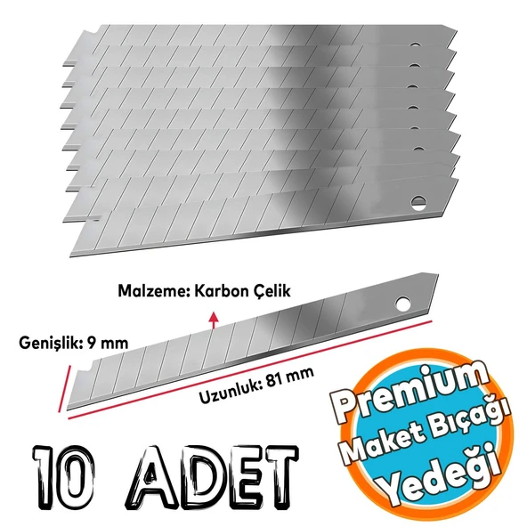 10 Adet 9 mm x 81 mm Maket Bıçağı Yedeği Ucu Kırılabilir Yedek Uç Bıçak Ucu  Jilet İthal 10'lu