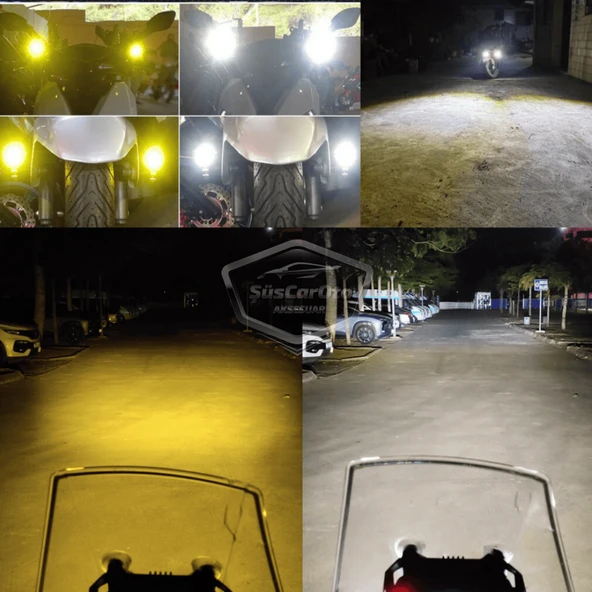 Motosiklet Mini Sis Farı Çift Renk Sarı-Beyaz Aç Kapa Düğmeli Scooter Araç Off Road Led Lamba 8V-80V Projektör Metal Kasa Arazi Çalışma Lambası 2 Adet Set - 7