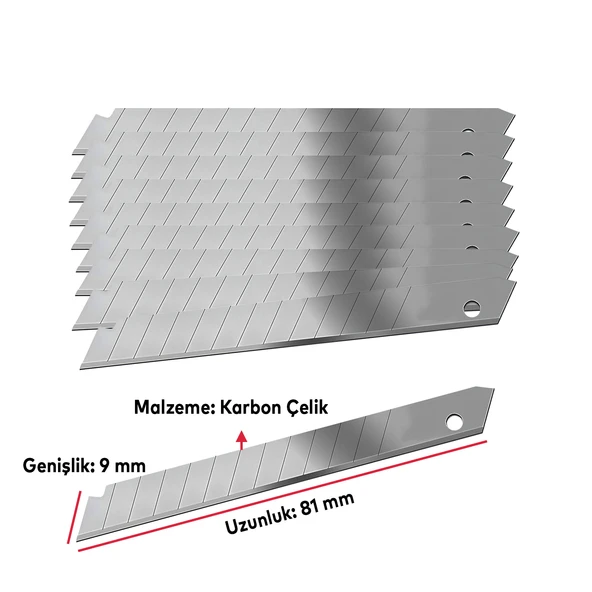 10 Adet 9 mm x 81 mm Maket Bıçağı Yedeği Ucu Kırılabilir Yedek Uç Bıçak Ucu  Jilet İthal 10'lu - 2