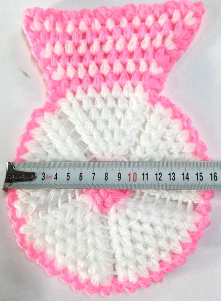 El işi örme Şeker Pembe-Beyaz üçlü Takım Banyo Lifi - 3