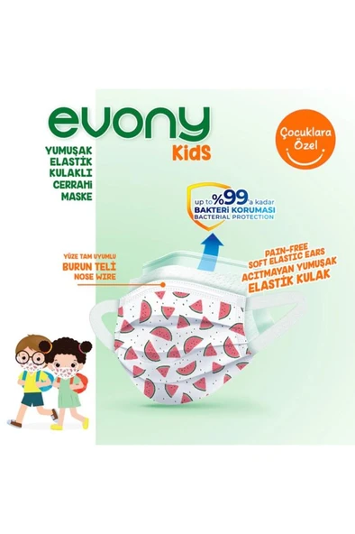Evony 3 Katlı Çocuk Maskesi 50 Adet x 5 Adet - 2